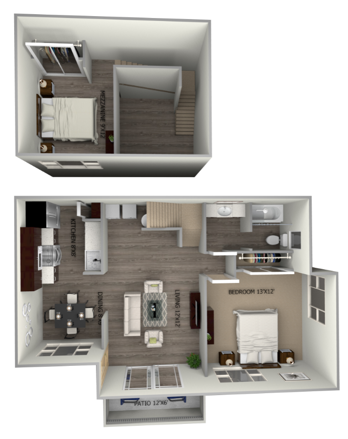 Floor plan for 1 bed, 1 bath, 850 sqft
